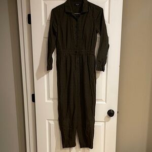 Madewell Olive Green Polka Dot Button-Up Jumpsuit
